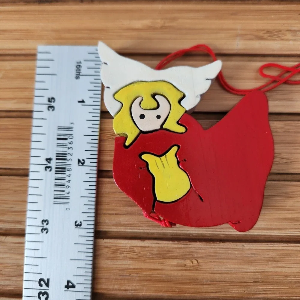 Vintage Lot of 2‎ Wood Jigsaw Puzzle Christmas Ornaments Santa Claus Angel